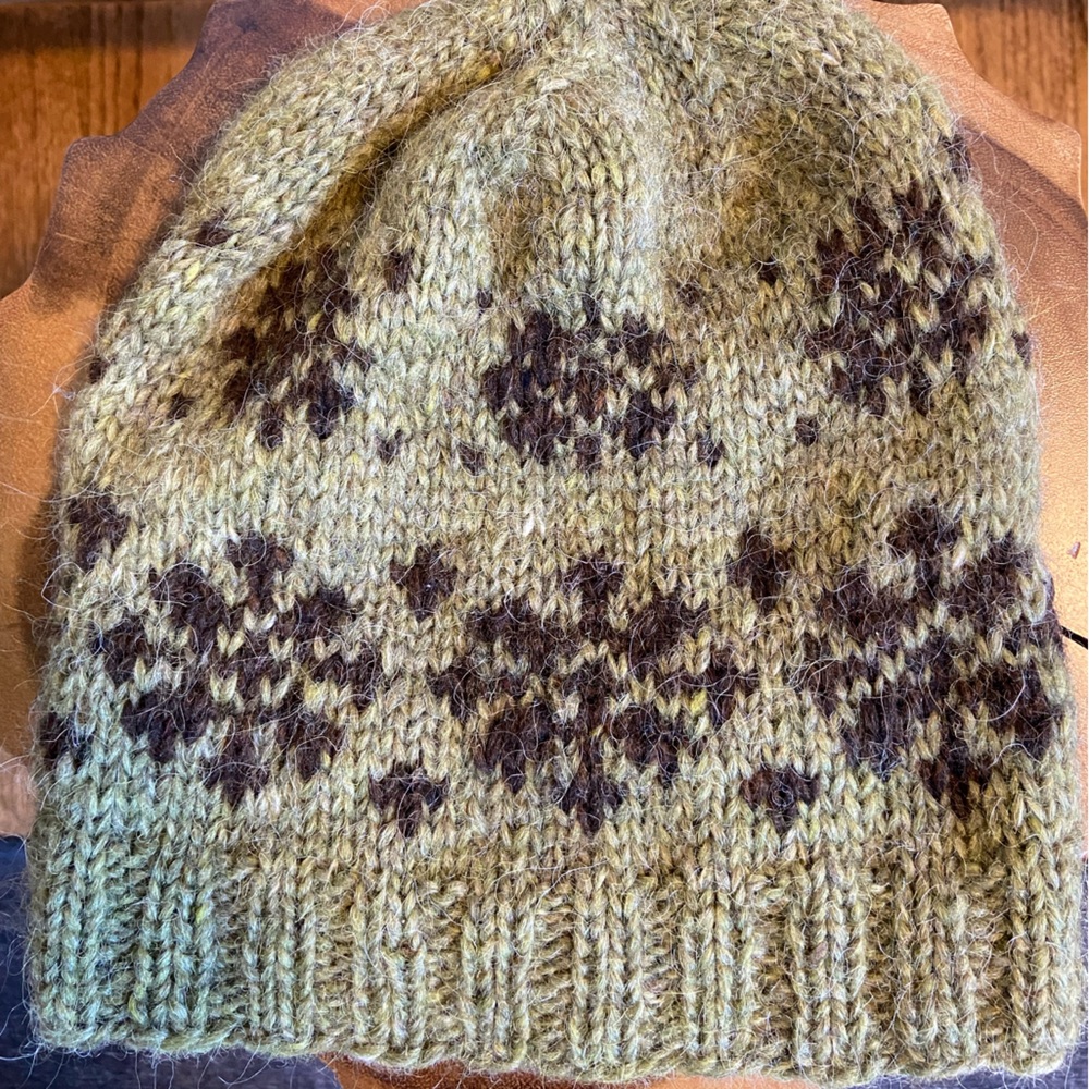 Green and Brown Wool winter hat